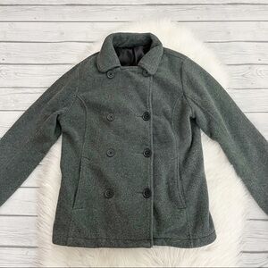 Lands’ End Gray Sherpa Peacoat winter Jacket
